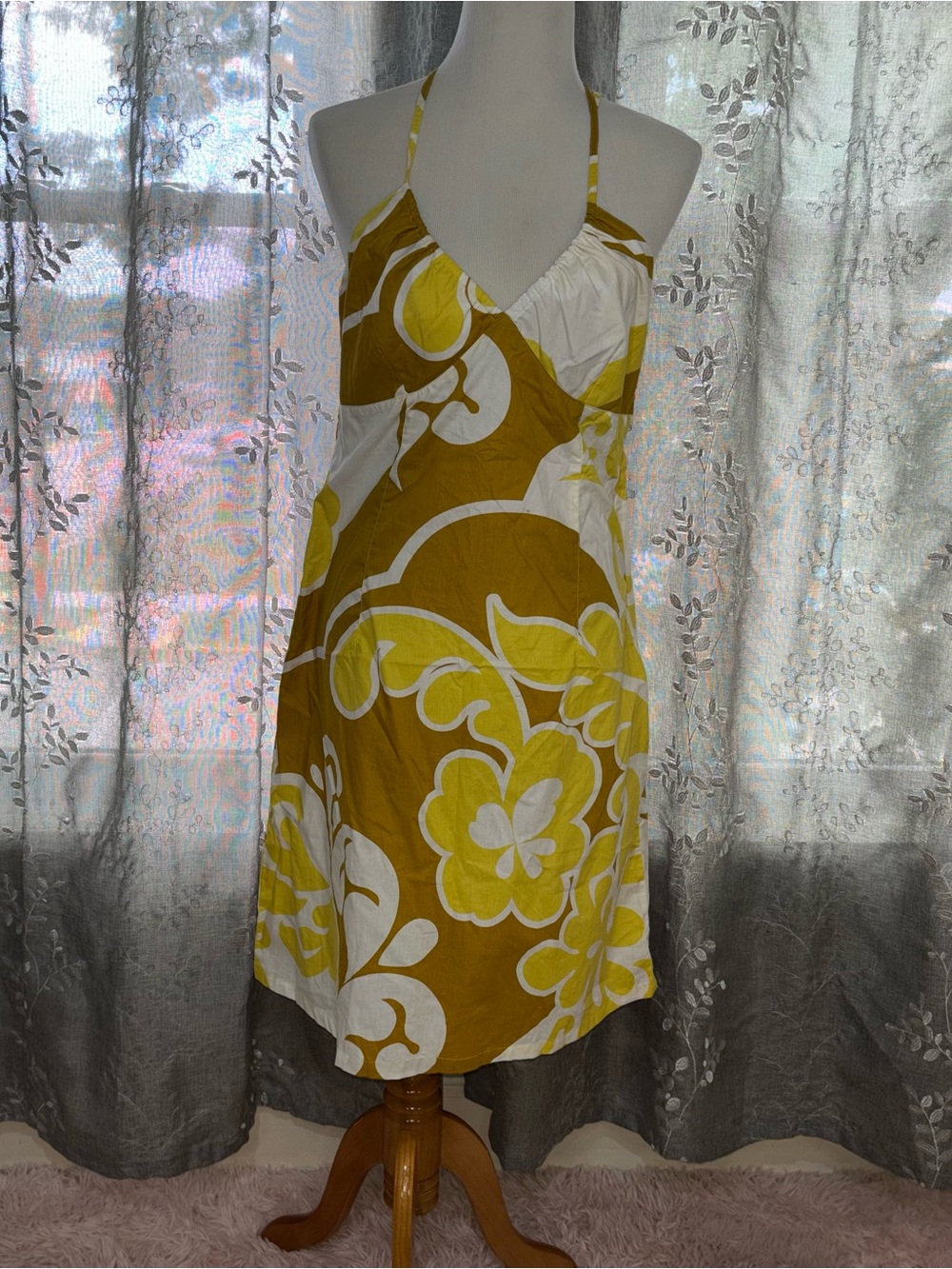 H&M Yellow, Mustard and White Floral Halter Midi Dress